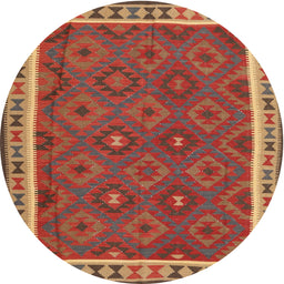 Round Machine Washable Contemporary Red Rug, wshcon1645