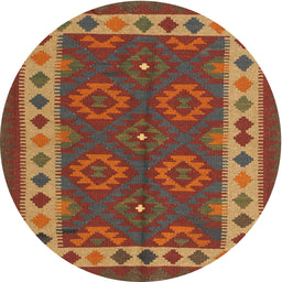 Round Contemporary Light Brown Southwestern Rug, con1648