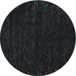 Round Machine Washable Contemporary Gunmetal Green Rug, wshcon164