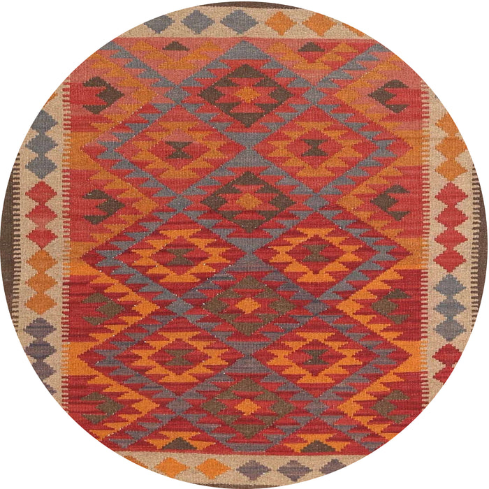 Round Contemporary Red Oriental Rug, con1654