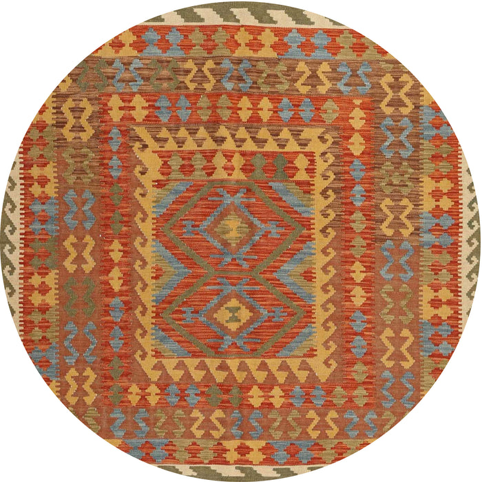 Round Contemporary Orange Red Oriental Rug, con1662