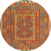 Round Contemporary Orange Red Oriental Rug, con1662