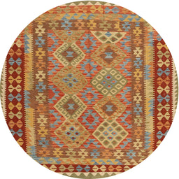 Round Contemporary Gold Southwestern Rug, con1663