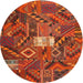 Round Contemporary Orange Patchwork Rug, con1668