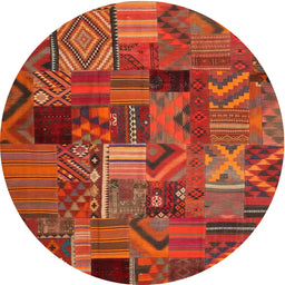 Round Contemporary Red Patchwork Rug, con1670