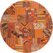 Round Contemporary Red Patchwork Rug, con1671