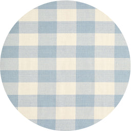Round Contemporary Light Steel Blue Checkered Rug, con1723