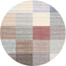 Round Contemporary Dark White Beige Checkered Rug, con1807