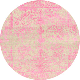 Round Machine Washable Contemporary Deep Peach Orange Rug, wshcon1818