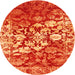 Round Machine Washable Contemporary Orange Rug, wshcon1819