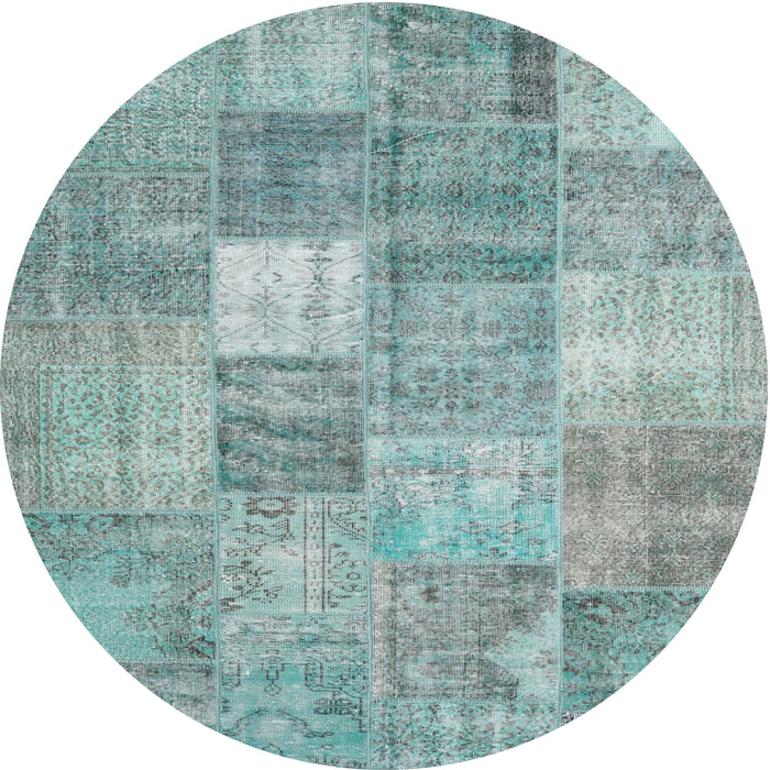Round Machine Washable Contemporary Tiffany Blue Rug, wshcon1827