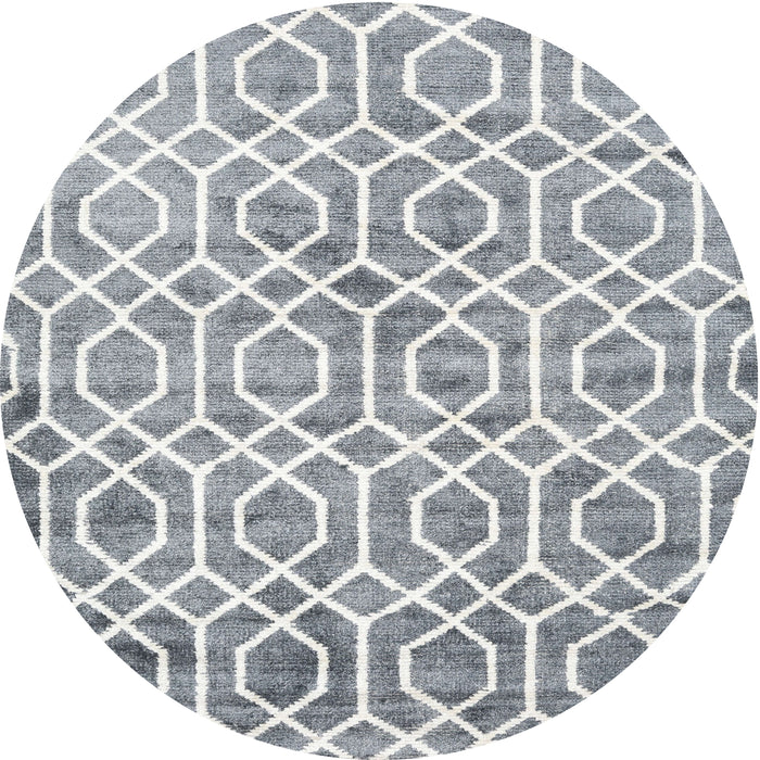 Round Contemporary Light Gray Trellis Rug, con1851