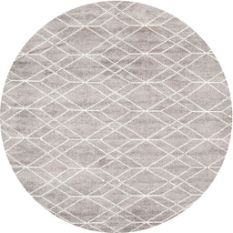 Round Machine Washable Contemporary Dark White Beige Rug, wshcon1855