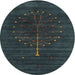 Round Contemporary Dark Slate Gray Green Modern Rug, con1908