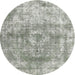 Round Machine Washable Contemporary Sage Green Rug, wshcon1933