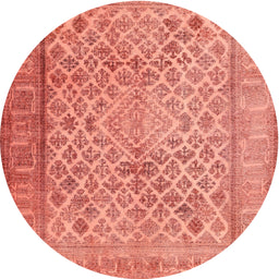 Round Machine Washable Contemporary Orange Rug, wshcon1934