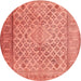 Round Machine Washable Contemporary Orange Rug, wshcon1934