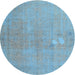Round Machine Washable Contemporary Koi Blue Rug, wshcon1935