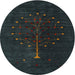 Round Contemporary Dark Slate Gray Green Modern Rug, con1946