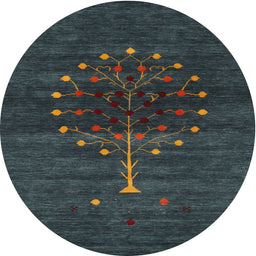 Round Machine Washable Contemporary Dark Slate Gray Green Rug, wshcon1965