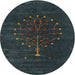 Round Contemporary Dark Slate Gray Green Modern Rug, con1970