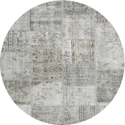 Round Machine Washable Contemporary Grey Gray Rug, wshcon1976