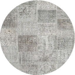 Round Machine Washable Contemporary Grey Gray Rug, wshcon1980