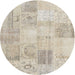 Round Contemporary Camel Brown Patchwork Rug, con1982