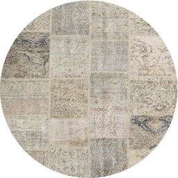 Round Contemporary Desert Sand Beige Patchwork Rug, con1984