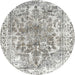 Round Machine Washable Contemporary Dark White Beige Rug, wshcon1988