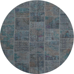 Round Contemporary Rat Gray Patchwork Rug, con1993
