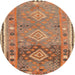 Round Contemporary Sand Brown Southwestern Rug, con2013