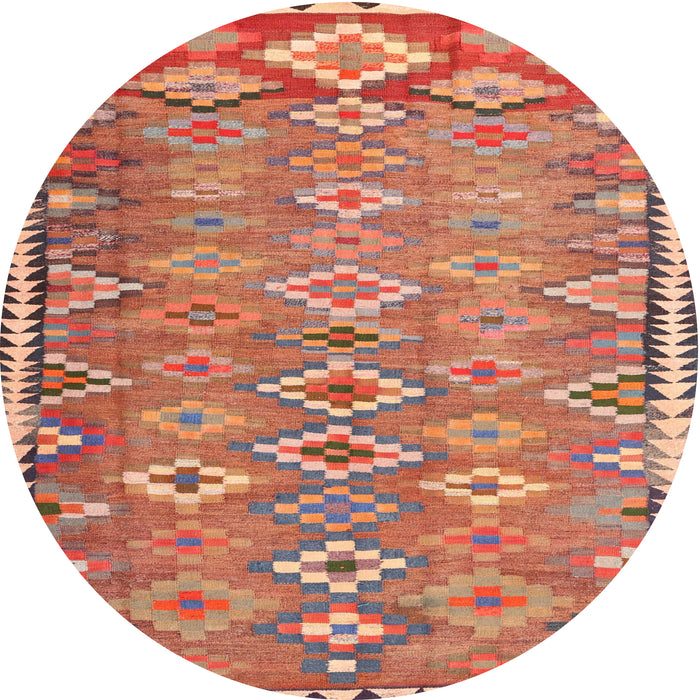 Round Machine Washable Contemporary Tangerine Pink Rug, wshcon2026
