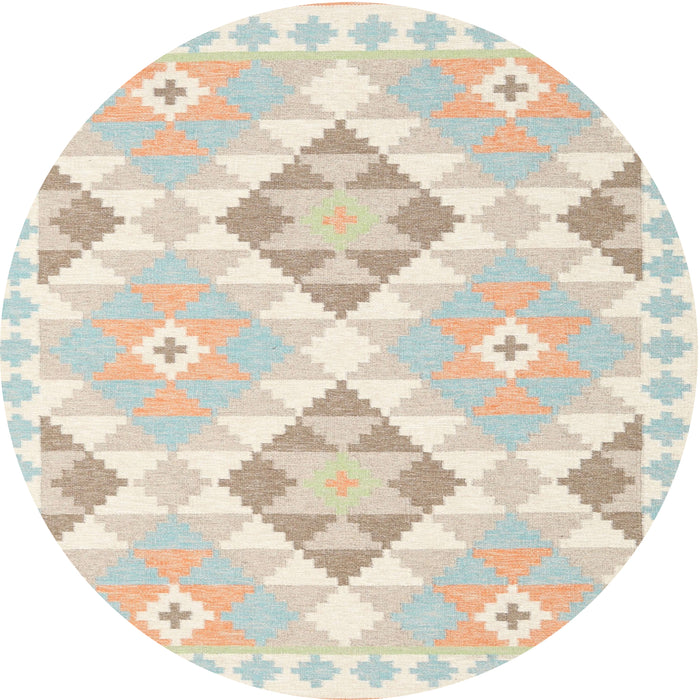 Round Contemporary Tan Brown Southwestern Rug, con2066
