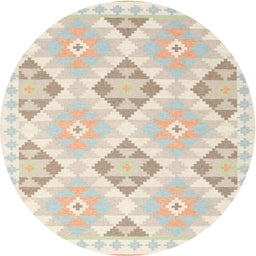 Round Contemporary Tan Brown Gold Southwestern Rug, con2079