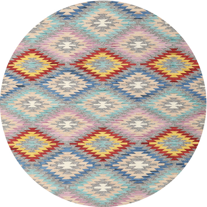 Round Contemporary Tan Brown Southwestern Rug, con2088