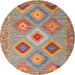 Round Contemporary Light French Beige Brown Southwestern Rug, con2091