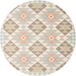 Round Contemporary Tan Brown Gold Southwestern Rug, con2105