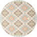 Round Contemporary Tan Brown Gold Southwestern Rug, con2105