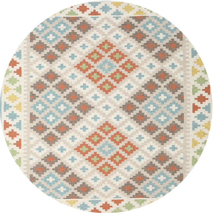 Round Contemporary Camel Brown Southwestern Rug, con2107