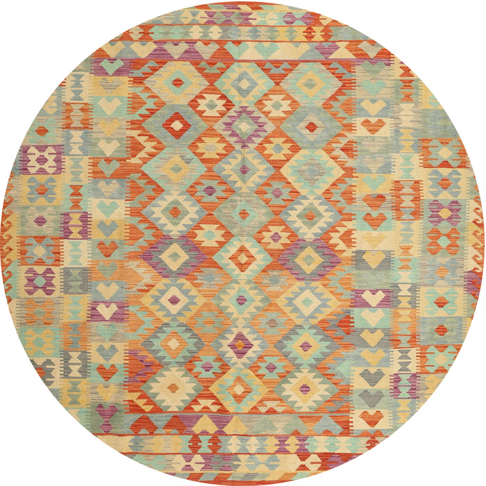 Round Contemporary Orange Southwestern Rug, con2198