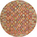 Round Contemporary Metallic Gold Southwestern Rug, con2208