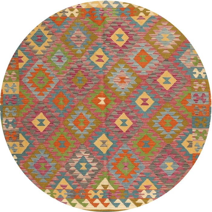 Round Machine Washable Contemporary Brass Green Rug, wshcon2209