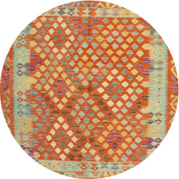 Round Contemporary Orange Red Oriental Rug, con2212