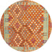 Round Machine Washable Contemporary Orange Red Rug, wshcon2212