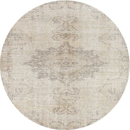 Round Machine Washable Contemporary Light French Beige Brown Rug, wshcon2227