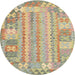 Round Contemporary Dark Almond Brown Southwestern Rug, con2242