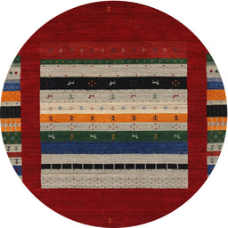 Round Machine Washable Contemporary Red Rug, wshcon2364