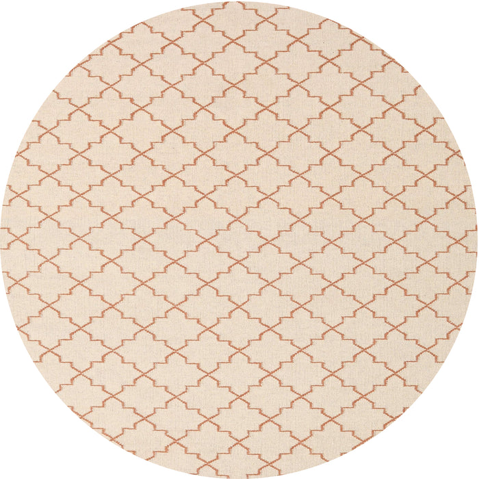 Round Contemporary Navajo White Gold Trellis Rug, con2393