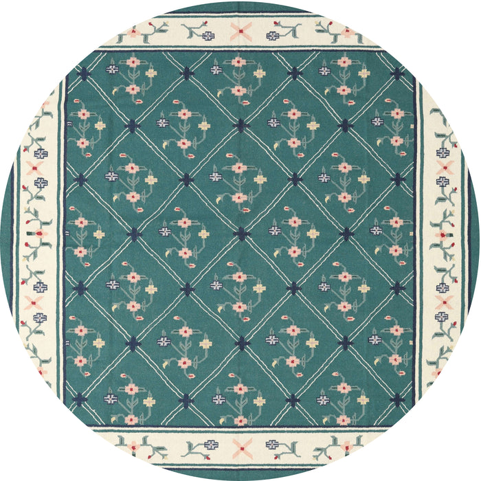 Round Machine Washable Contemporary Greenish Blue Green Rug, wshcon2395
